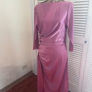 MISSLOOK Rose Satin Draped Long Sleeve Dress